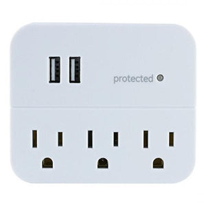 GE Wall Tap Surge Protector - 3 Outlets, 2 USB Charging Ports, 560 Joules