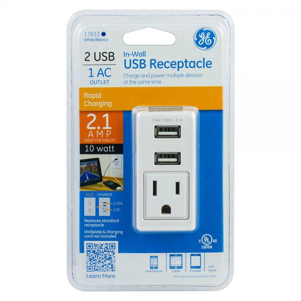 GE In-Wall USB Charger 2.1A